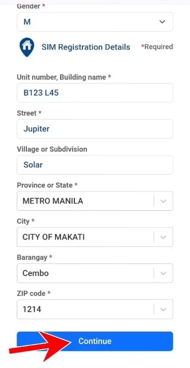 Entering address details on the registration form