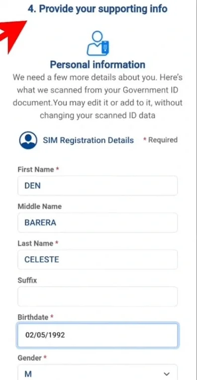Entering full name, birthday and gender on the registration form