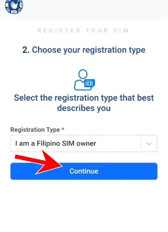 Choosing Filipino SIM owner on the registration portal