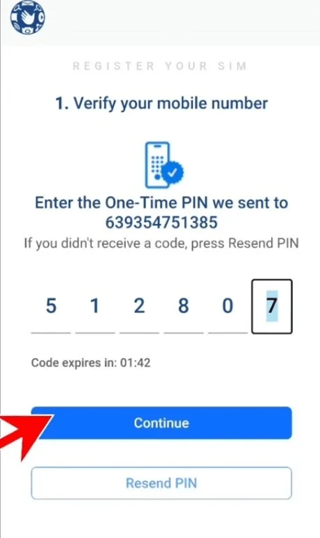 Typing the OTP received by SMS